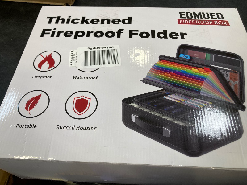Photo 1 of EDMUED Fireproof Document Box with Combination Lock - Fire & Water Resistant Hard Case Safe Box for Important Documents, Certificates, Laptops, Passports (Matte Black)