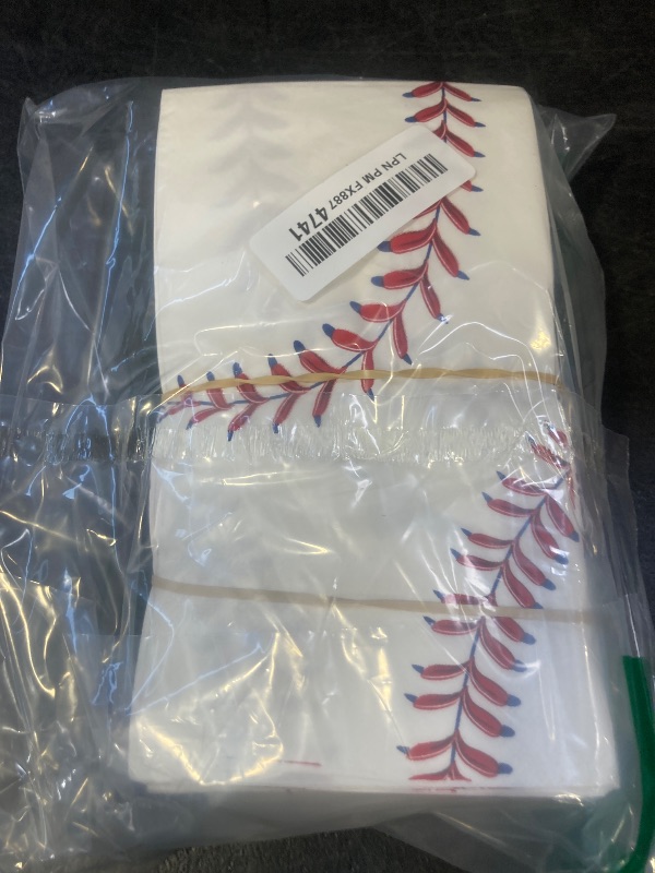 Photo 1 of 100 Pack Baseball Party Paper Napkins – 13 x 16 Inches Unfolded, 3-Ply Disposable Napkins with Red Stitch Designs for Sports Birthdays, Tailgate Parties, and Baseball-Themed Table Decorations