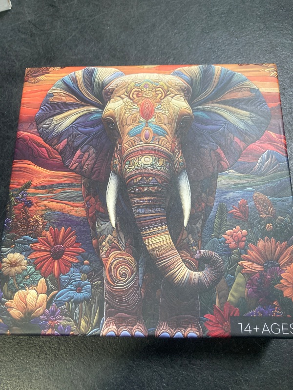 Photo 1 of Elephant Puzzles for Adults 1000 Pieces, Larkipuzz Patchwork Mountain Puzzle Wildflower, Vintage Sunset Jigsaw Puzzles for Wall Decor