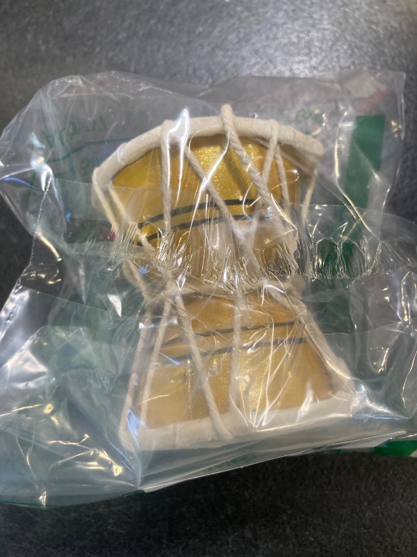 Photo 1 of 3 Inch Small Handmade Traditional Authentic Wooden & Leather Classical Indian Folk Dumroo Damroo Damaru Hand Drum Percussion Instrument Set, Decorative Collectible Showpiece World Musical Instruments