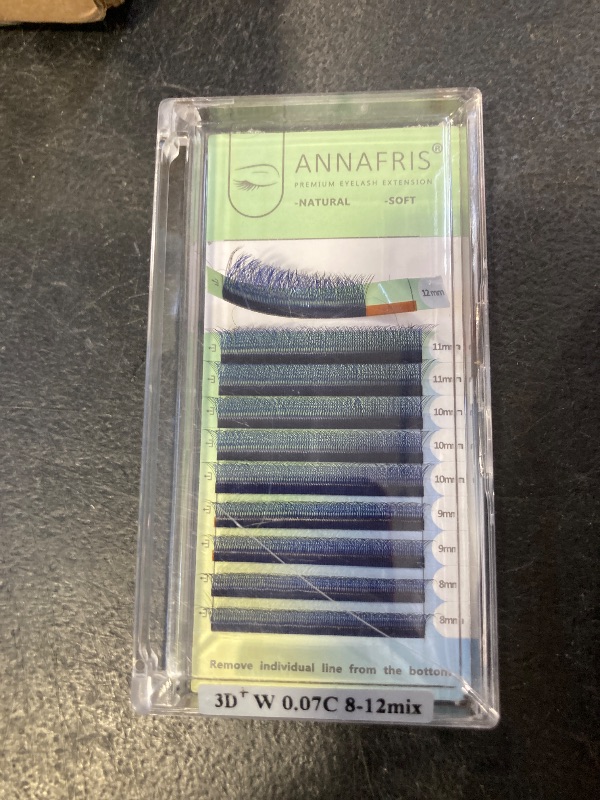 Photo 1 of ANNAFRIS 3D W Shape Blue Dual Core Premade Fan Eyelash Extensions Volume 2 Tips False Lashes Faux Mink Matte Black Cluster Lash Extensions(0.07 C,8-12mm Blue)