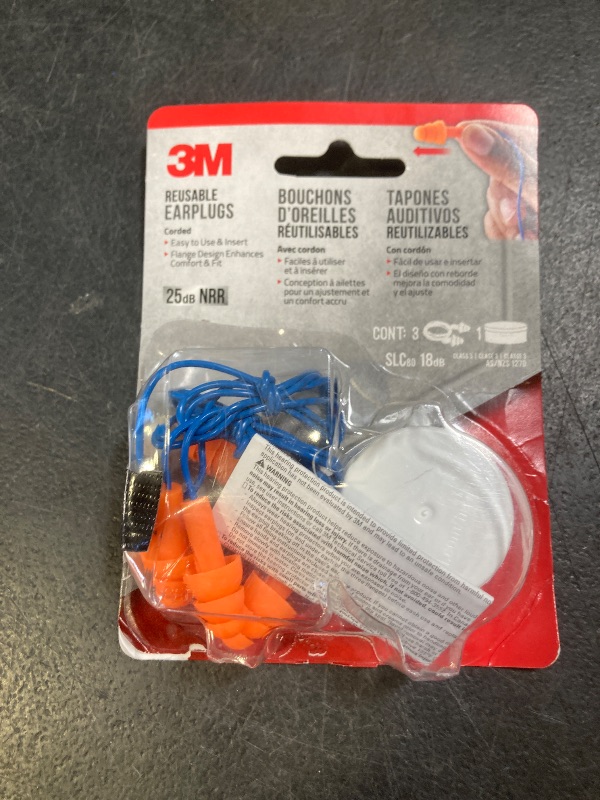 Photo 1 of 3M Corded Reusable Earplugs, 3 Pack, Noise Reduction Rating (NRR) 25 dB, Easy To Use & Insert, Pliable & Tri-Flange Design Enhances Comfort & Fit, Orange Ear Plugs (90716H3-DC)