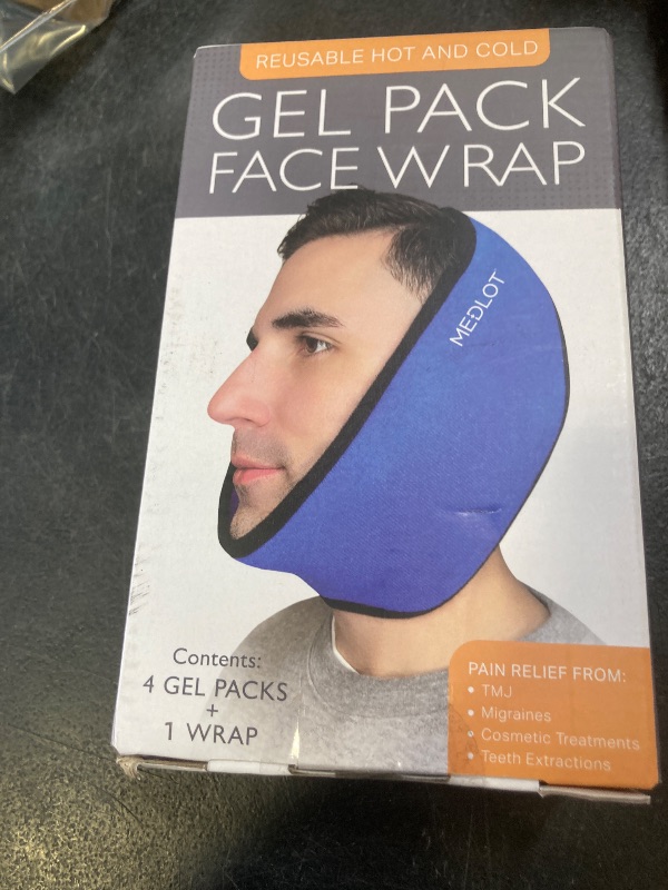 Photo 1 of LotFancy Face Ice Pack Wrap for TMJ, Wisdom Teeth, with 4 Reusable Hot Cold Therapy Gel Packs, Pain Relief for Head, Oral and Facial Surgery, Dental Implants, Blue