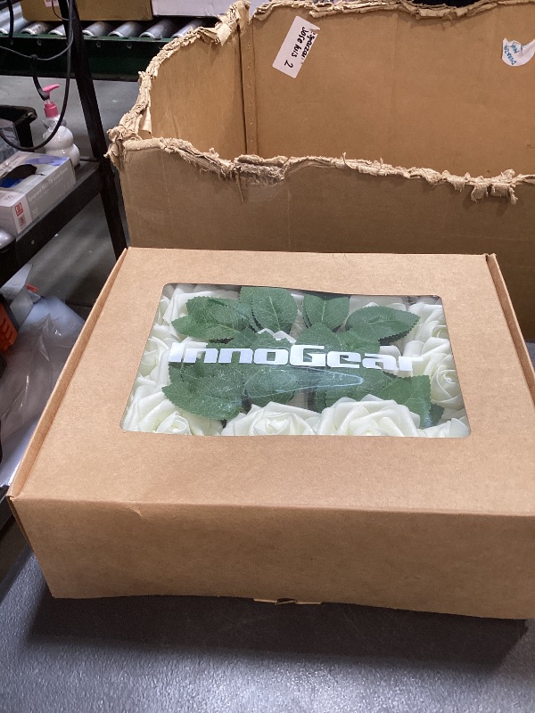 Photo 1 of InnoGear Artificial Flowers, 50 Pcs Ivory White Foam Fake Roses Bulk with Stems for Decoration DIY Wedding Bouquets Centerpieces Bridal Shower Party Christmas Tree