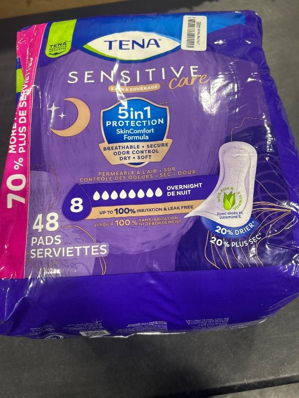 Photo 1 of Tena Sensitive Care Incontinence Pads, Bladder Control, Postpartum for Women, Overnight Absorbency, Extra Coverage, 48 Count