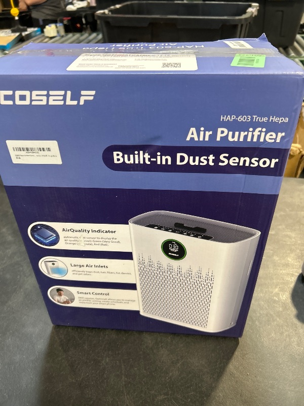 Photo 1 of ECOSELF Smart Air Purifier for Home Large Rooms, with WiFi Control, Covers Up to 2400 Ft², Smart Mode, AQI Display, 22dB Sleep Mode & Aromatherapy with 2X-Power Filtration, HAP603WF, White