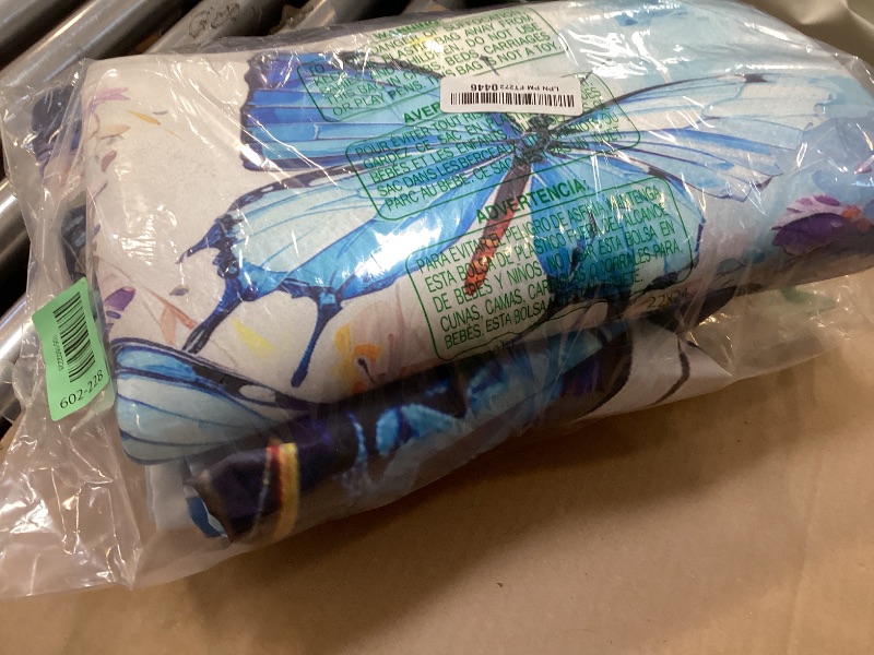 Photo 1 of Poedist 4-Piece Blue Butterfly Bathroom Set with Non-Slip Rug, Toilet Seat and Floor Mat (with 12 Hooks), Floral Shower Curtain Set, Bathroom Set with Rug and Accessories