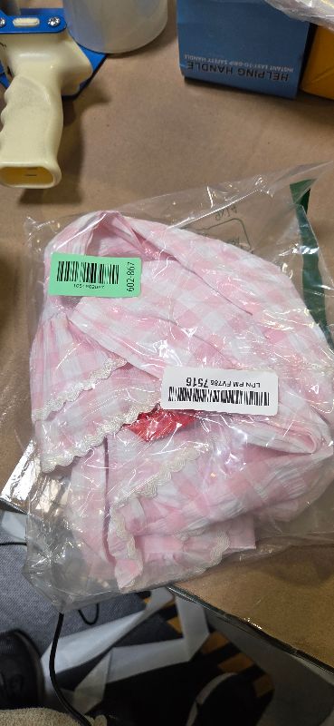 Photo 1 of FIOMVA Toddler Baby Girl Valentines Day Outfit Ruffle Romper Jumpsuit Heart Embroidery Sleeveless Striped Bell Bottom Overall (Pink Hearts Plaid, 12-18 Months)