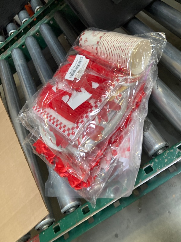 Photo 1 of 144Pcs That's Amore Party Decorations Italian Themed Bachelorette Party Supplies Pizza Theme Disposable Plates Napkins Tablecloth Banners Red and White Gingham Decor for Wedding Bridal Shower