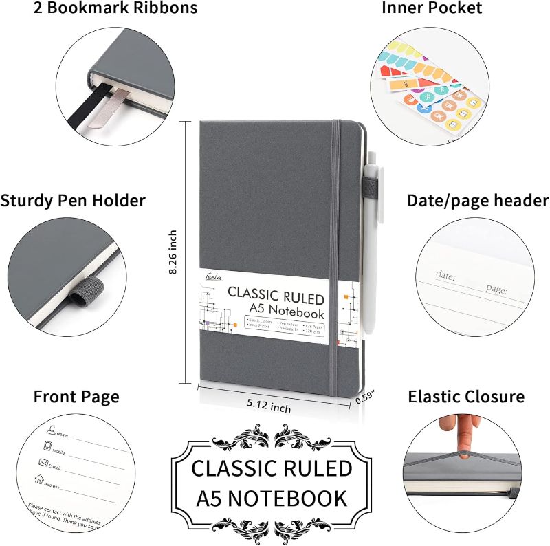 Photo 1 of  Journal Notebook for Work, Business Notebook Bulk Hardcover Lined Writing Journal with Pen Holder for Men Women Note Taking 5.1”x8.3”, A5, Gray factory sealed 