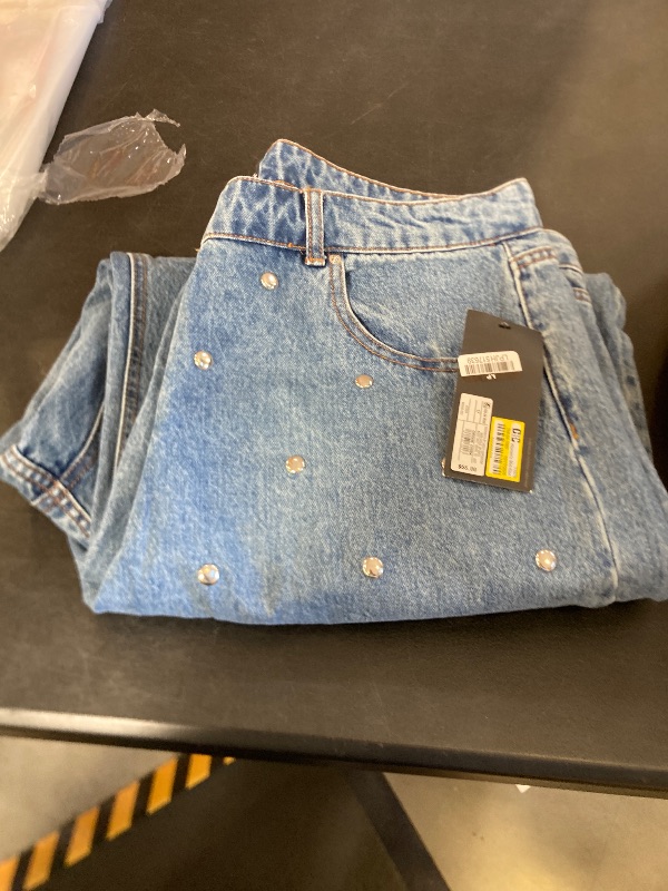 Photo 1 of Women's Mid-Rise Studded Barrel Leg Jeans - Future Collective Blue Denim 17