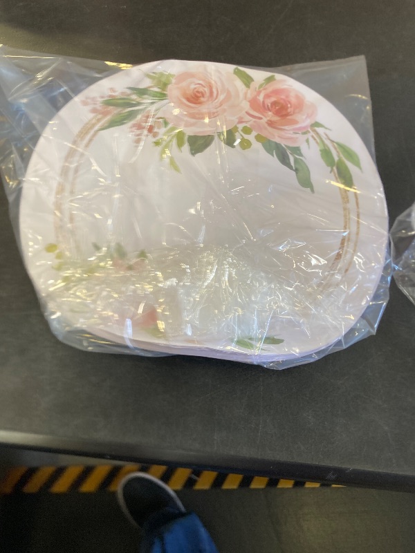 Photo 1 of 100 Pack Paper Placemats Disposable Pink Floral Wedding Disposable Placemats 13.7 Inch Rose Floral Round Place Mats Spring Summer Table Mats for Birthday Wedding Anniversary Bride Party Supplies