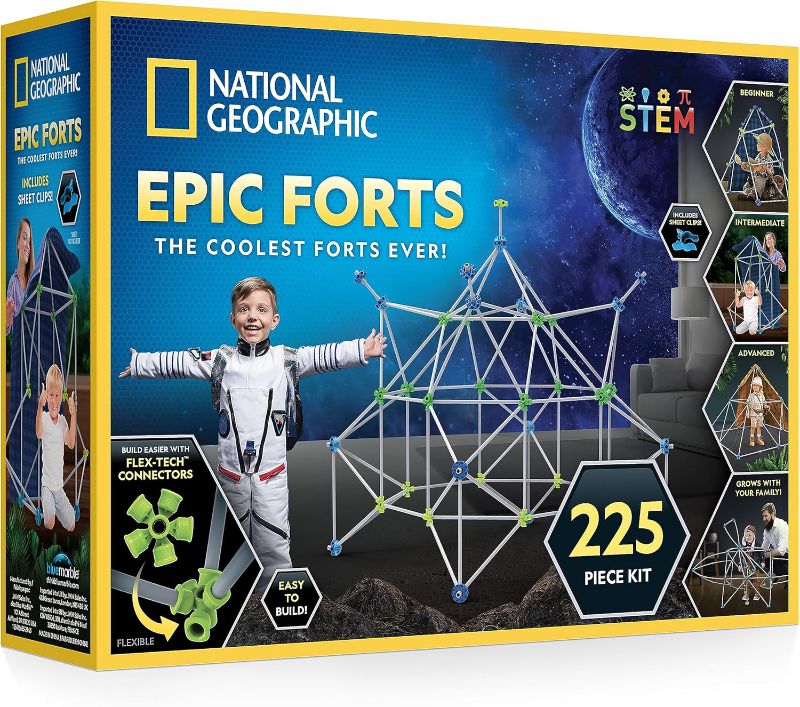 Photo 1 of National Geographic Indoor Fort Building Kit - 225 Pieces for Creative Play, STEM Building Toys for Kids Ages 6-12, Blanket Fort (Amazon Exclusive)