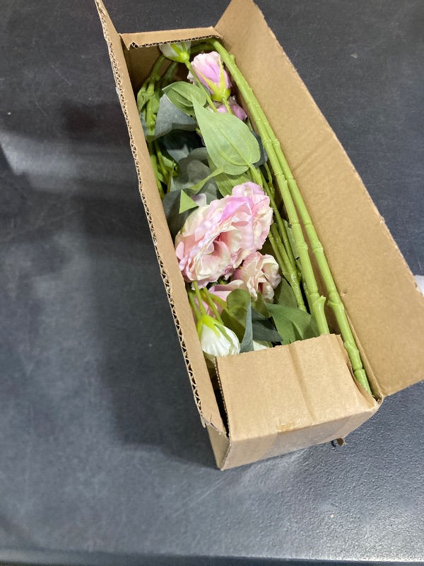 Photo 1 of 34.5" Pink Artificial Flowers Silk Fake Flower 3Pcs Eustoma Lisianthus Flowers with Long Stem Faux Flowers Arrangement Branch with 4 Heads for DIY Wedding Party Centerpiece Bouquet Table Home Decor