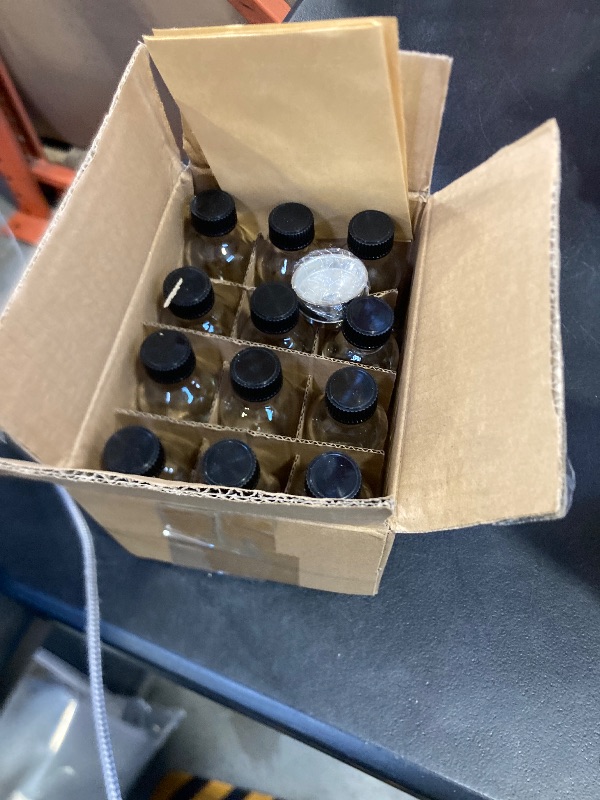 Photo 1 of 12 Pack, 2 oz Small Clear Glass Bottles w/Lid & 3 Funnels - 60ml Boston Shot Bottles for Health, Immunity, Potion, Wellness, Sample, Ginger, Juice - Mini Personal Care & Beauty Travel Bottle