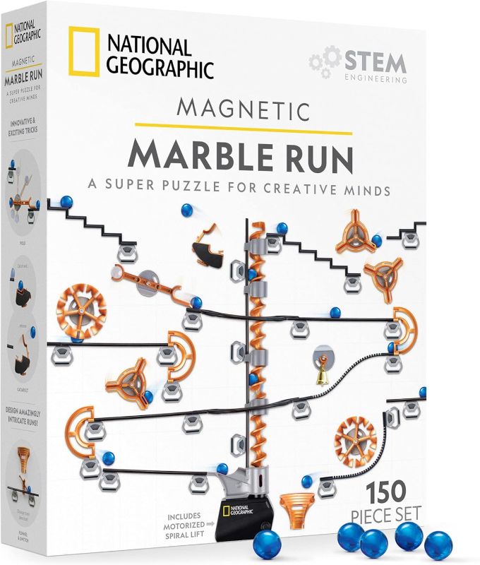 Photo 1 of National Geographic Magnetic Marble Run - 150-Piece STEM Building Set for Kids & Adults with Magnetic Track & Trick Pieces & Marbles for Building A Marble Maze, STEM Project (Amazon Exclusive)

