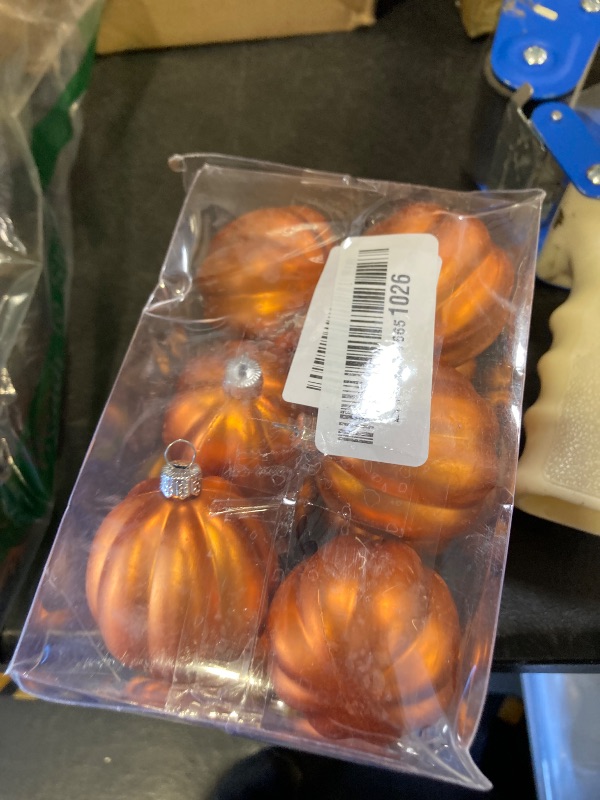 Photo 1 of 12 Pcs Orange Pumpkin Ornaments Fall Mini Pumpkins Ball Hanging Tree Ornament for Thanksgiving Harvest Home Party Decorations