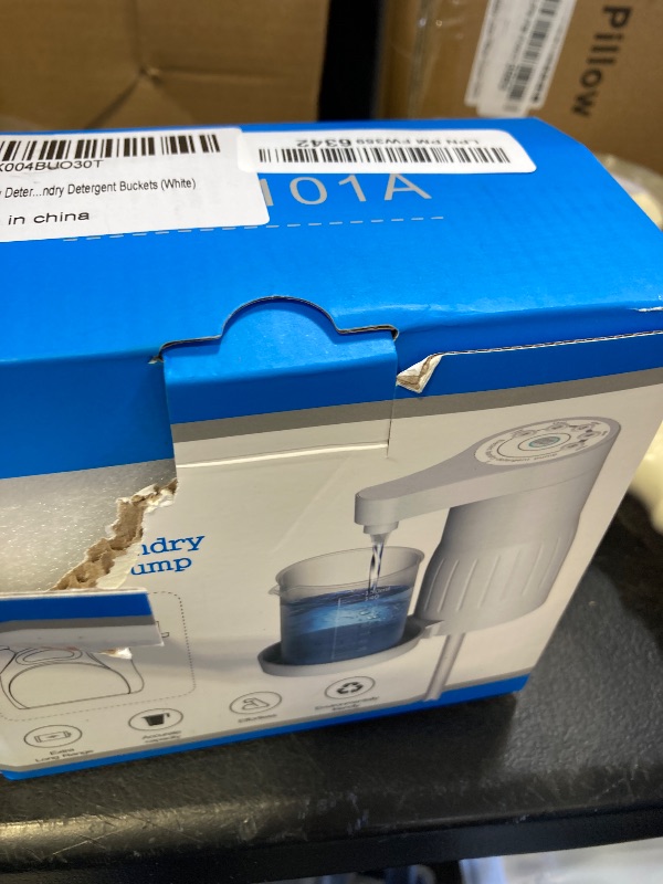 Photo 1 of ARLION Electric Laundry Detergent Pump - Reusable Laundry Detergent Dispenser with Graduated Cup for Liquid Detergent, USB Rechargeable, Ideal for Laundry Room Organization (White)