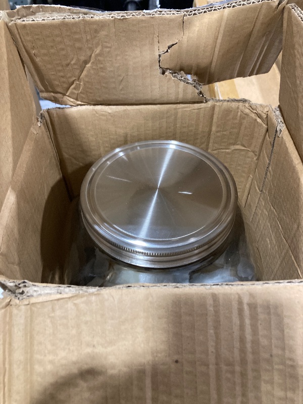 Photo 1 of 2 Gallon Glass Beverage Dispenser with Stand and Lid, 18/8 Stainless Steel Spigot - Glass Drink Dispensers for Parties - Mason Jar Drink Dispensers with Lids