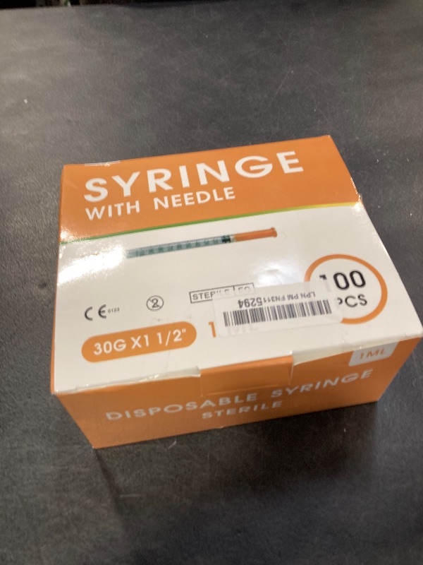 Photo 1 of 100 Pack 1ml Syringes with Needle-30Ga 5/16 Inch, Individually Sealed Packaging