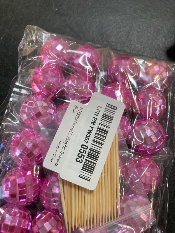 Photo 1 of 24 PCS Pink Disco Ball Cupcake Toppers, Mini Disco Ball Cake Decorations, Disco Cupcake Toppers for 70s Disco Theme Party Girls Birthday Party Decorations