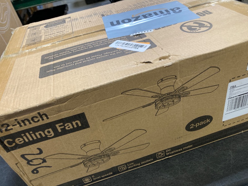 Photo 1 of 2 Pack Flush Mount 42 Inch Farmhouse Ceiling Fan with Light, Caged Ceiling Fans for Bedroom Living Room, Double-Sided 5 Blades Rustic Ceiling Fan-Black