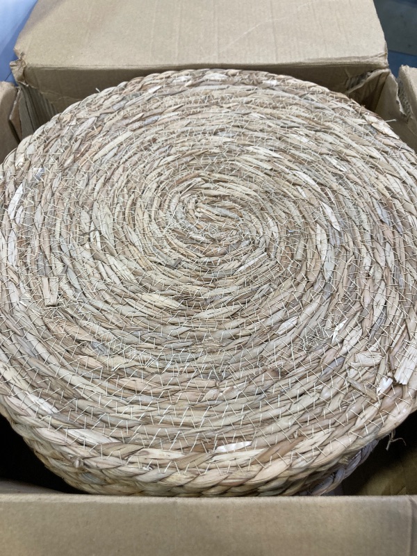 View 3 of 13 Inch Woven Placemats Set of 24, Boho Round Place Mats for Dining Table Decor, Rustic Jute Chargers for Dinner Plates, Outdoor Patio, Farmhouse Wedding, Water Hyacinth Wicker Rattan Braided Placemat