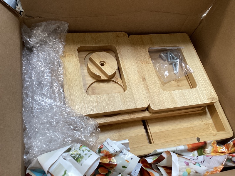 Photo 1 of 4 in 1 Bamboo Couch Arm Tray, 360 Rotated Adjustable Sofa Armrest Tray Table with Storage for Couches, Snacks & Drinks, Couch Armrest Table with Armchair Caddy Organizer for Living Room