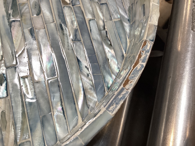 Photo 1 of CLAYNIX Serving Tray 12.5 Inch Round, Wooden Lacquer Tray with Mother of Pearl Inlay, Elegant Tea & Breakfast Tray with Handles (Round)