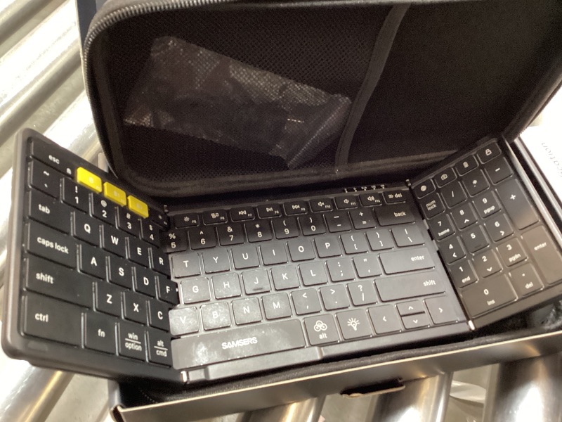 Photo 1 of Samsers Foldable Keyboard and Mouse, Folding Bluetooth Keyboard Mouse Combo with Backlight, 2.4G + BT5.0 x 2, Full-Size Travel Keyboard & Portable Wireless Mouse for Windows/Android/iOS/Mac OS, Black