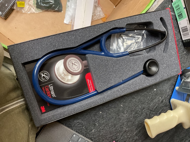 Photo 1 of 3M Littmann Cardiology IV Diagnostic Stethoscope, 6202, More Than 2X as Loud, Weighs Less, Stainless Steel High Polish Smoke-Finish Chestpiece, 27" Navy Tube, Blue Stem, Black Headset
