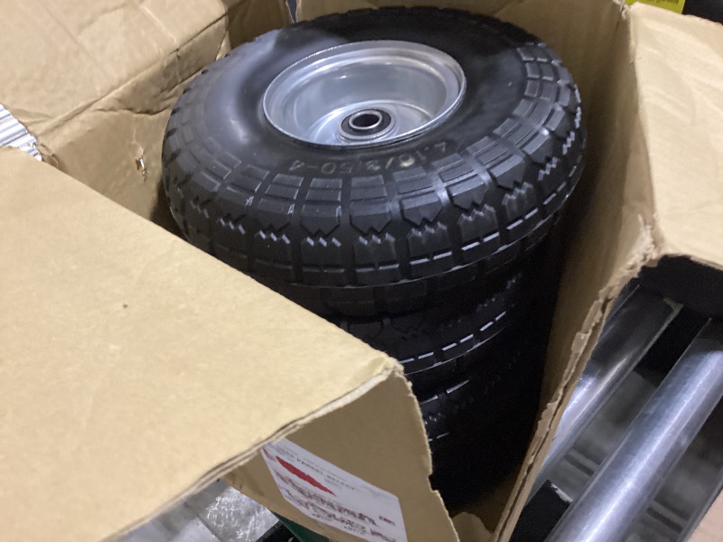 Photo 1 of 4.10/3.50-4 Tire and Dolly Wheel Flat Free - Solid Rubber Hand Truck Wheels 5/8" Axle - Gorilla Cart Tires Replacement for Garden, Wagon, Yard and Wheelbarrow (10 Inch 4 Pack)