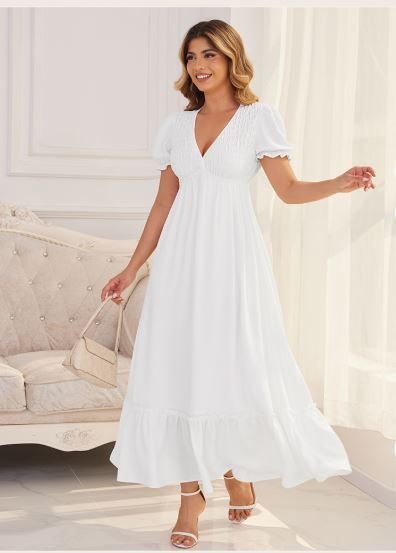 Photo 1 of CosySun Plus Size Maxi Dresses - Light Green Empire Waist Dress for Women: Flowy Tiered Short Puff Sleeve Dresses for Beach 2025
