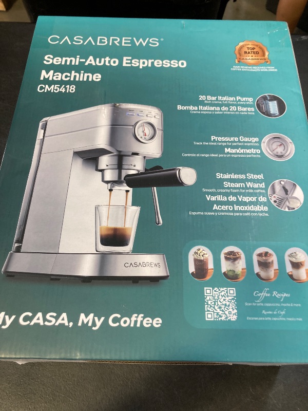 Photo 1 of CASABREWS CM5418 Espresso Machine 20 Bar, Compact Espresso Maker with Steam Milk Frother, Stainless Steel Coffee Machine with 34oz Removable Water Tank for Cappuccino, Small Latte Machine, Silver