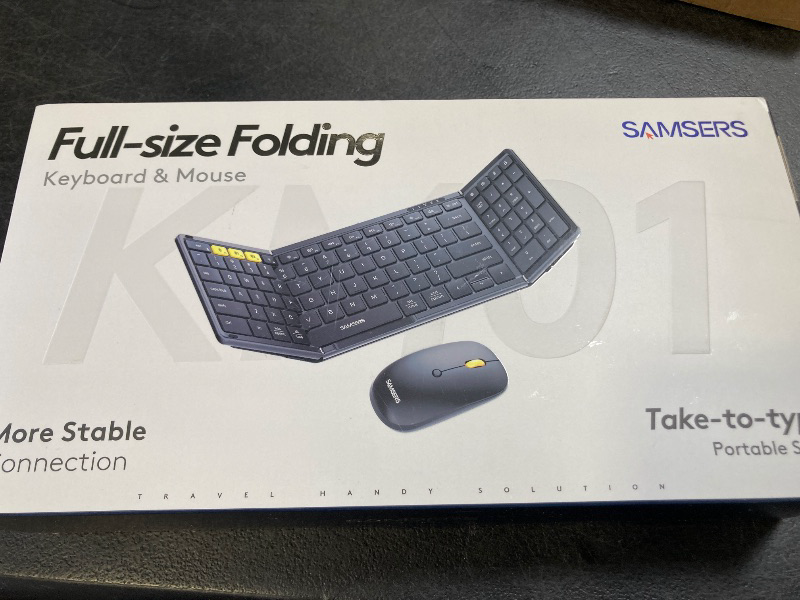 Photo 1 of Foldable Keyboard and Mouse, Samsers Folding Bluetooth Keyboard Combo, 2.4G + BT5.0 x 2, Full-Size Portable Travel Keyboard & Rechargeable Wireless Mouse for Windows Android iOS Mac OS, Blue