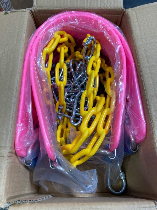 Photo 1 of 2 Pack Swing Sets, AGPTEK Swing Seat with 66 Inch Anti-Rust Chains Thermoplastic Coated, Support 250lb, Seat Cushion Accessories Replacement with Snap Hooks for Outdoors, Playground (Pink)