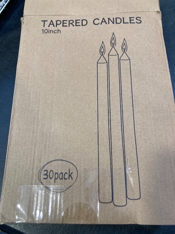 Photo 1 of 30 Pack White Taper Candles - 10 inch Dripless, Smokeless & Unscented | Long Burning 8 Hours | Hand Poured Tall Candlesticks | Bulk Decorative Candles for Home, Weddings & Parties