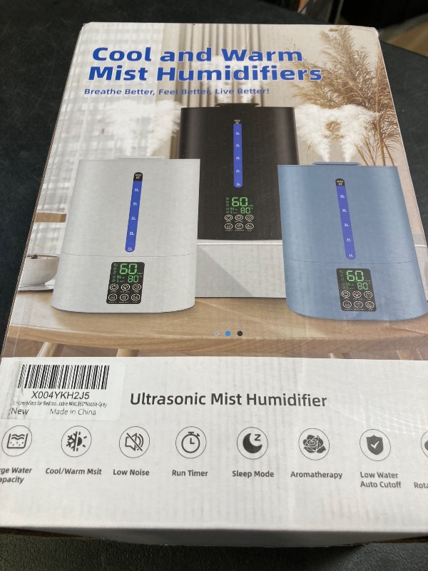 Photo 1 of 6L Humidifiers for Bedroom Large Room Home, Cool and Warm Humidifiers for Baby and Plants Mist Top Fill Desk Humidifiers Essential Oil Diffuser, Quiet with Adjustable Mist,360°Nozzle-Grey