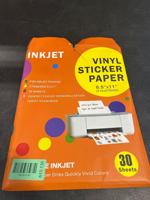Photo 1 of 30 Sheets Premium Printable Vinyl Sticker Paper Clear - 8.5x11" for Inkjet Printers, Waterproof Tear Resistant, Dries Quickly, Vivid Colors, Easy to Cut for Cutting Machines, DIY Self-Adhesive Labels