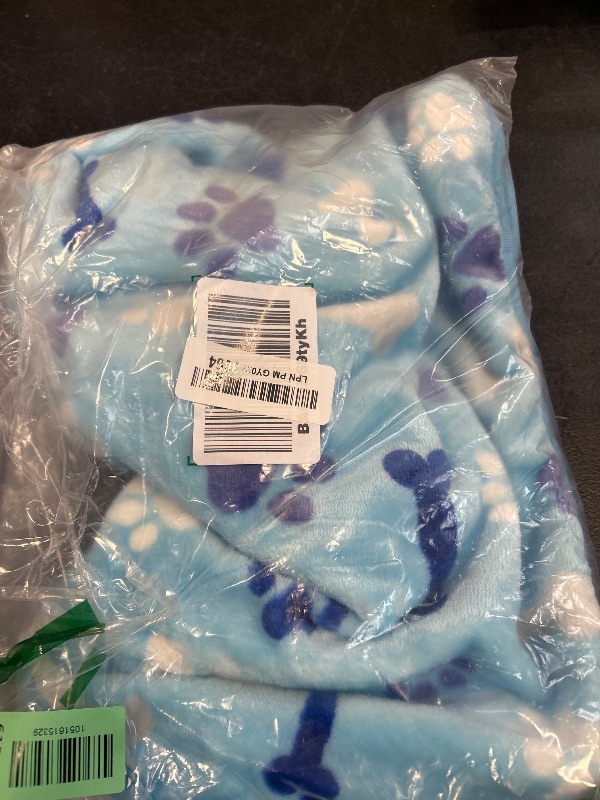 Photo 1 of Allisandro Luxurious Dog Blanket, 350 GSM Super Fuzzy Microplush Fleece Pet Blankets for Small Medium Large Dogs and Cats, Blue Paw and Bone, 32" x 24"