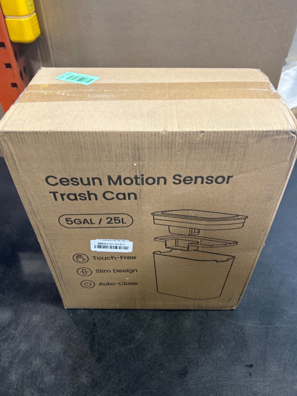 Photo 1 of Cesun Motion Sensor Trash Can, 5 Gallon Automatic Bathroom Garbage Can with Lid, Touchless Smart Plastic Slim Wastebasket for Bathroom, Office, rv, Bedroom, Living Room, White