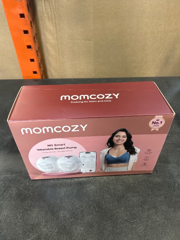 Photo 1 of Momcozy M5 Smart APP Controlled Wearable Breast Pump, Hands-Free Wireless Electric Pump, 3 Modes 9 Suction Levels, BPA-Free, Portable Lightweight, 24mm Flange, 2-Pack Quill Gray