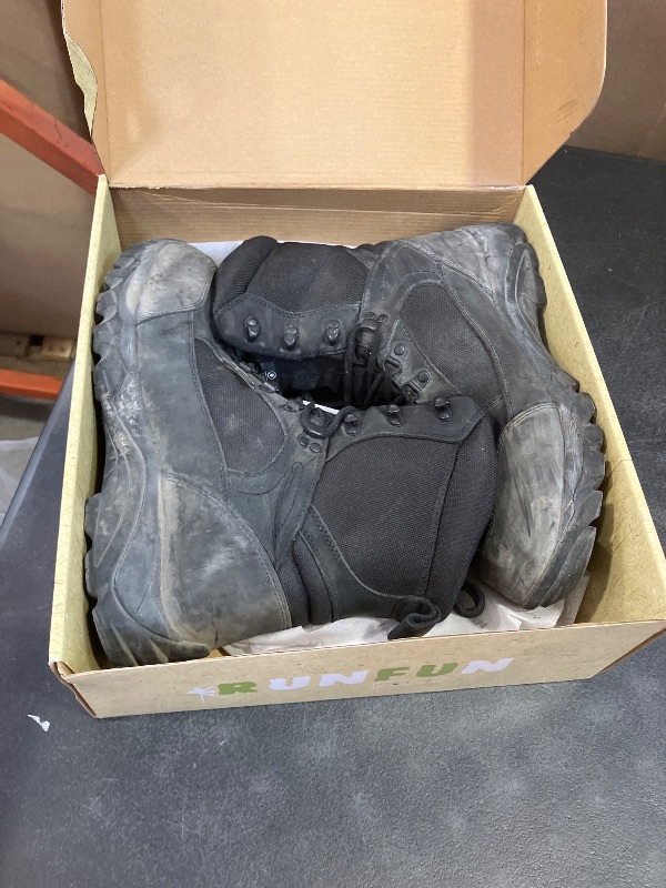 Photo 1 of R RUNFUN Men's Waterproof Military Tactical Work Boots with Steel Shank, 8" Insulated Leather Hunting Boot(Black, Size9.5)