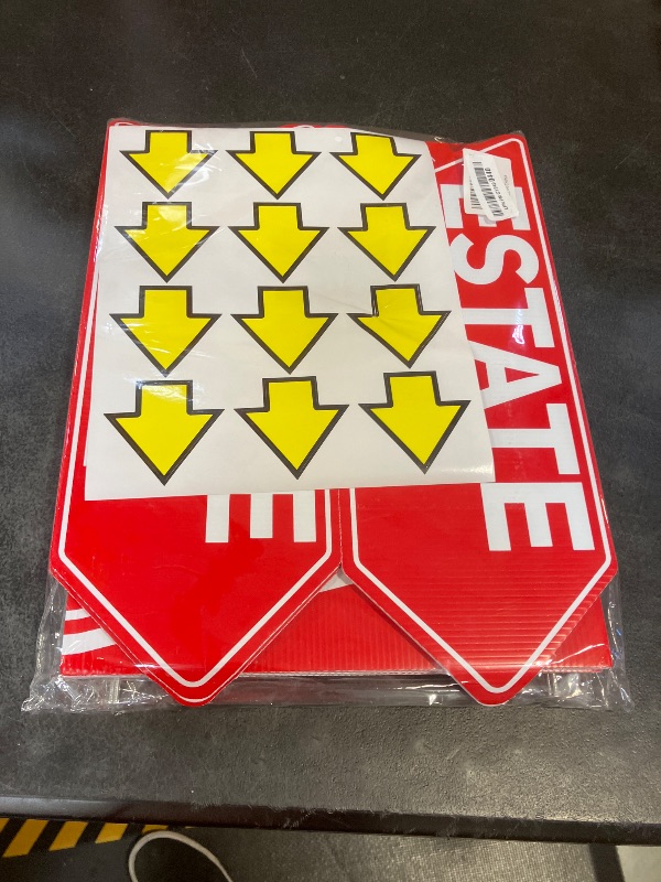 Photo 1 of 6 Pcs Estate Sale Signs with Stakes, 2 Foldable Extra-Large Estate Sale Signs 24" x 16" and 4 Arrow Yard Signs 17" x 6", with Metal Stakes and Double Sided Waterproof Design for Estate Sale Supplies