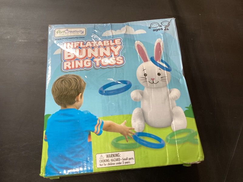 Photo 1 of 30" Easter Bunny Inflatable Ring Toss Game - Easter Games for Kids with 6 Rings - Weighted Bottom to Keep Inflatable Rabbit Upright - Family Outdoor Easter Party Games for Kids and Adults
