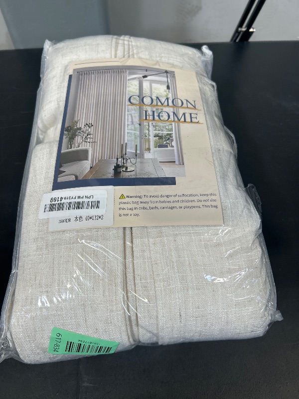 Photo 1 of 112 Inch Pinch Pleated Linen Curtains for Living Room Thick Flax Pleated Memory Light Filtering Semi Sheer Curtains with Pleated Hooks Back Tab for Track System Cream Ivory Pinch Pleat Window Drapes