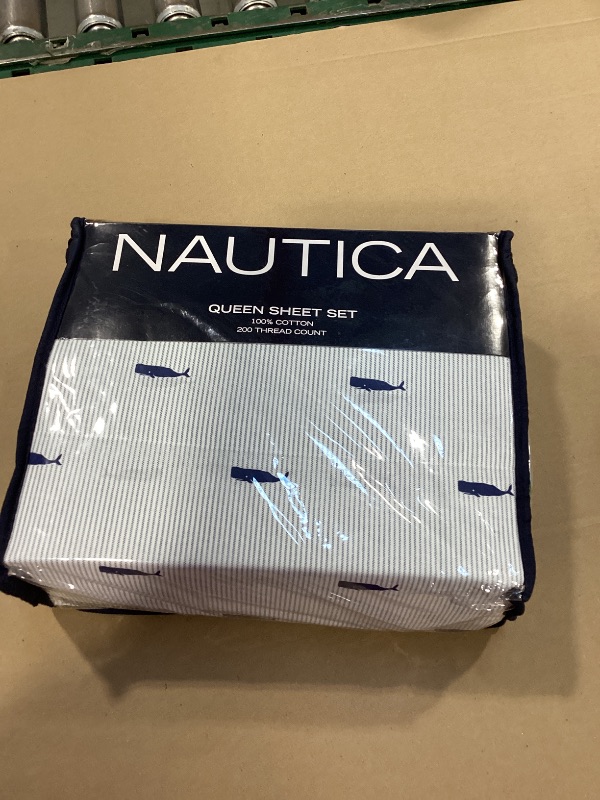 Photo 1 of Nautica - Queen Sheets, Cotton Percale Bedding Set, Crisp & Cool, Coastal Home Decor (Whale Stripe Blue, Queen)
