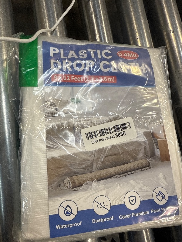 Photo 1 of 8 Pack Plastic Drop Cloth, 9 x 12 Feet Plastic Sheeting, Painter's Sheeting & Tarps for Painting, Dustproof Painters Plastic Tarp for Furniture Cover