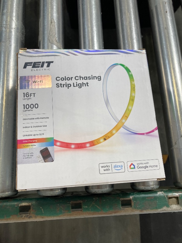 Photo 1 of Feit Electric Smart Light Strip 16FT, Ultrathin RGBW Color Chasing LED Light Strip, 2.4GHz Wi-Fi Enabled, Works with Alexa and Google Home Assistant, Remote Control, (0.4in x 192in) TAPE192/CHASE/AG