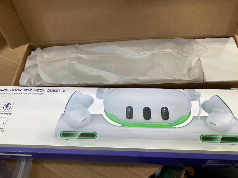 Photo 1 of Charging Dock for Meta Quest 3 VR Headset/Controllers with Light, Magnetic Fast Charging Station for Meta Quest 3 Accessories with 2 Rechargeable Batteries and USB C Cable